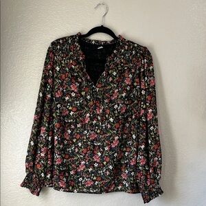 Old Navy Women Sz XL Smocked Tie-Front Neck Shine Chiffon Floral Blouse